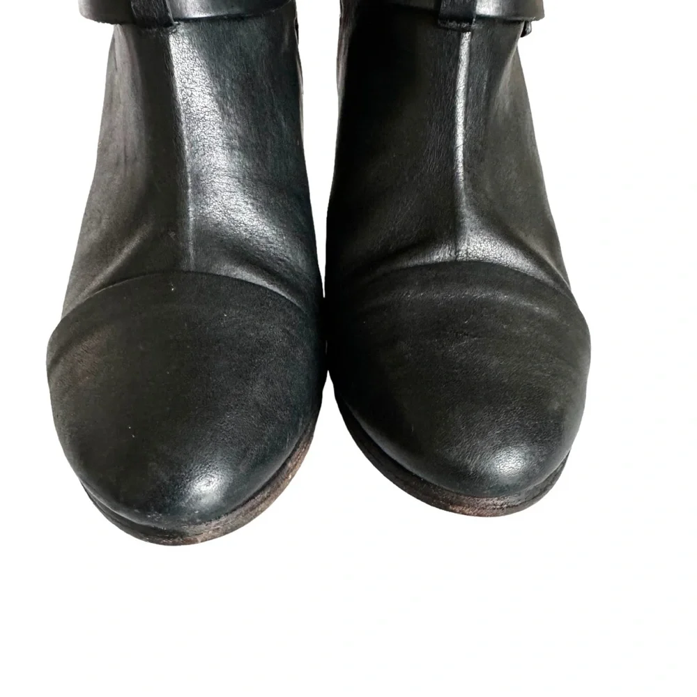 Rag & Bone Harrow Black Leather Heeled Ankle Boots Booties